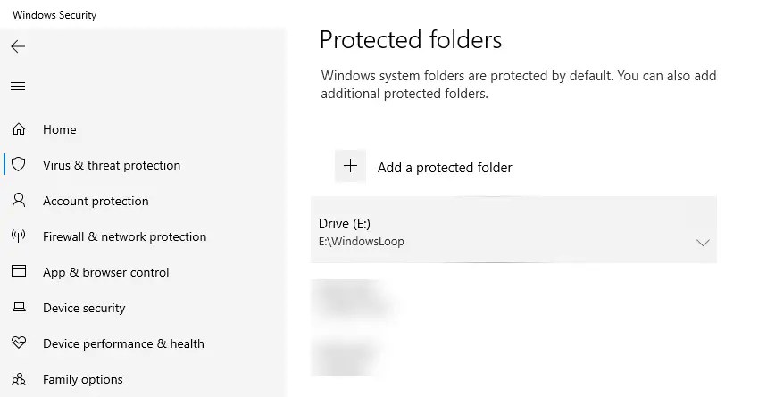 Windows 10 ランサムウェア保護 - フォルダーが追加されました